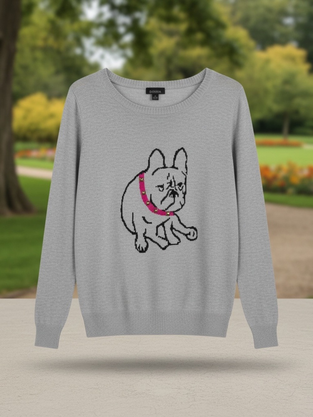 French Bulldog Graphic Crewneck Sweater Gray